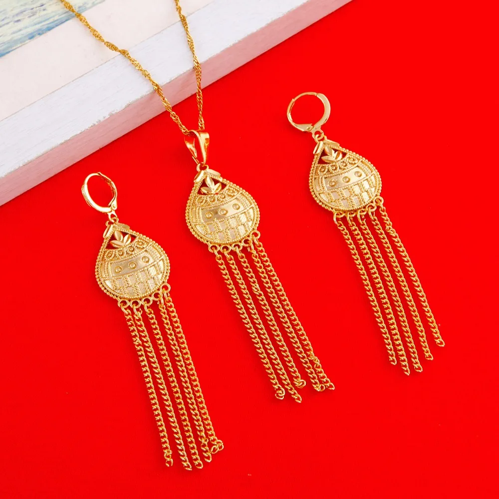 Африканский Дубай Свадебные Ювелирные наборы 24K эфиопское Золото Цвет ближняя