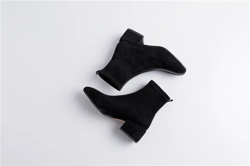 FEDONAS Top Quality Flock Women Ankle Boots Square Toe Square Heels Slip on Elegant Chelsea Boots Autumn Winter Basic Shoes