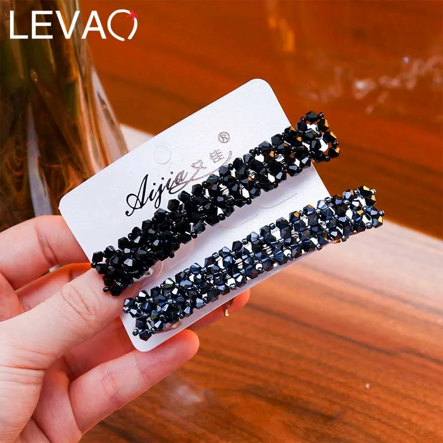 Levao 2 шт./компл. прямоугольник заколки для Для женщин аксессуары для волос разноцветная металла, украшенные стразами; Симпатичные туфли шпильки Стразы Заколки для волос