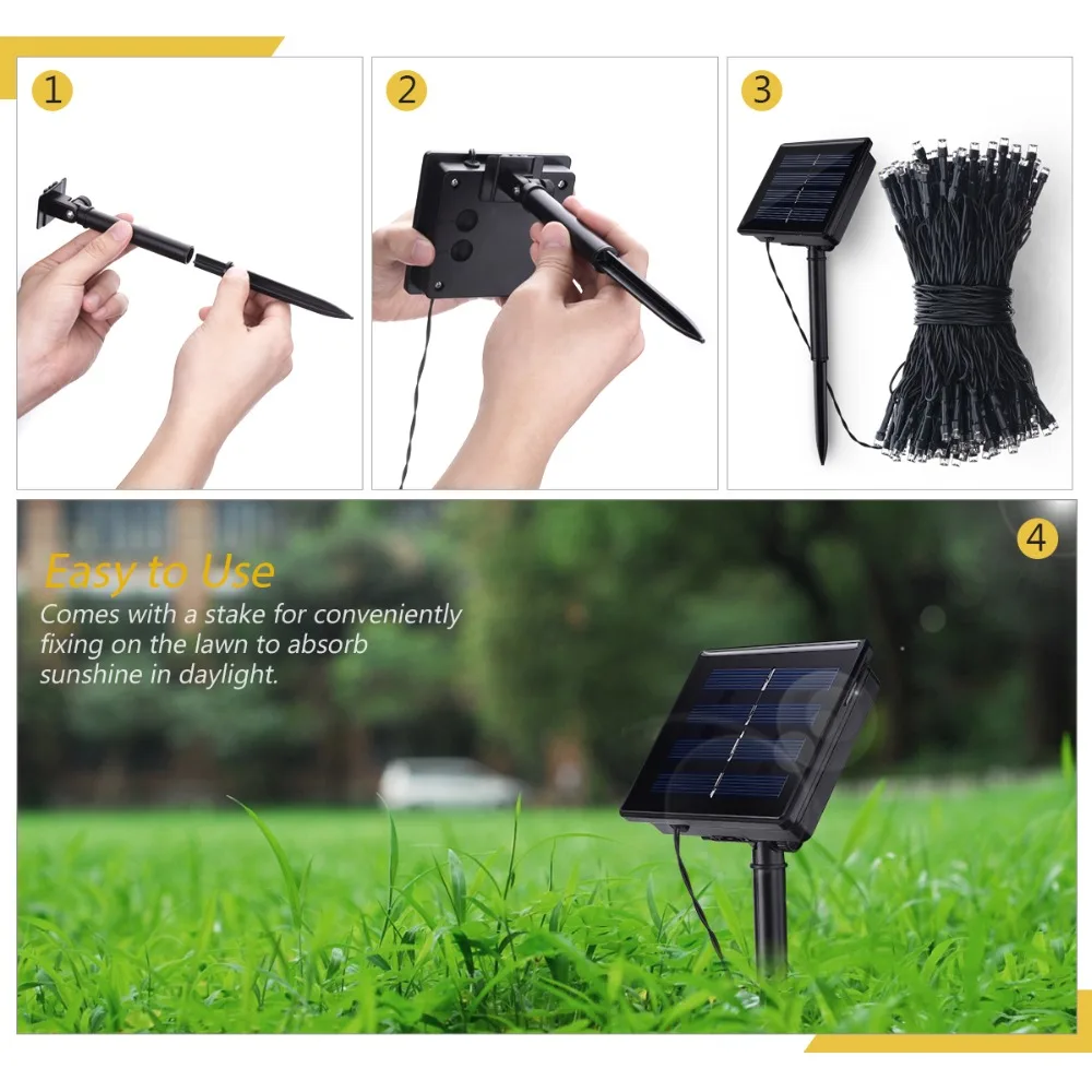 200 светодиодных теплых белых солнечных сказочных гирлянд 8 режимов медный провод