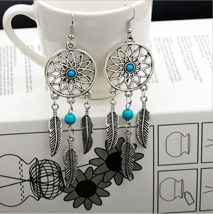 Bohemian dreamcatcher dangle earings alloy long tassel drop earrings trendy charm fashion jewelry classic Christmas for women | Украшения и
