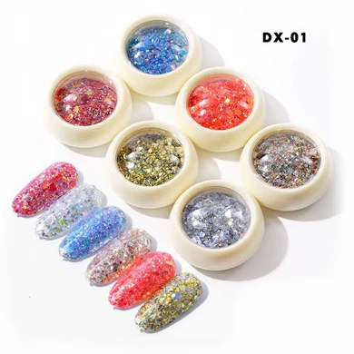 DK-01 6 шт./компл. лазерный цветной блеск для ногтей, Mix Размеры нейл-арта пудра с эффектом блеска DIY маникюр 3D блестящие украшения ногтей советы в новом дизайне - Цвет: DK-01