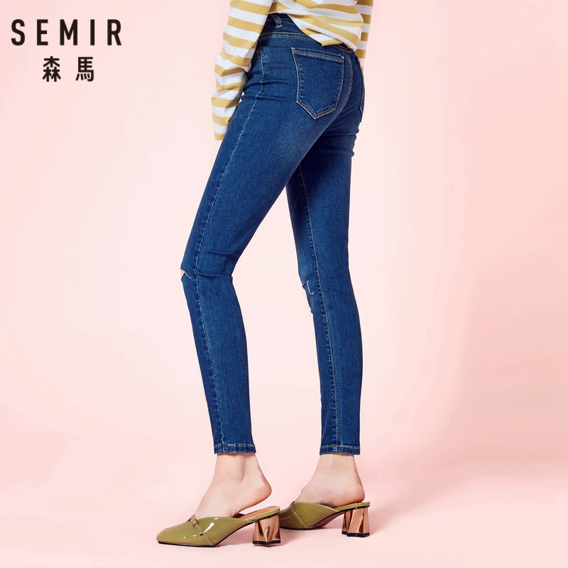 SEMIR женские укороченные обтягивающие джинсы с потертостями в стиле ретро до