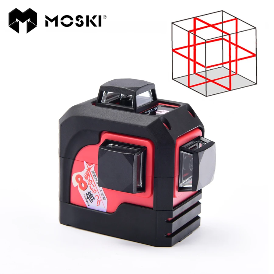 MOSKI MW 93T 3D 12 линий лазерный уровень красный опции самонивелирующийся 360