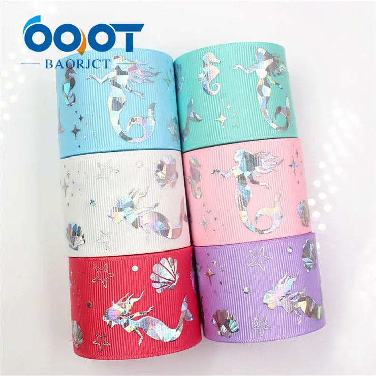 6 each one yards OOOT BAORJCT G-18609-453 38 мм 10 ярдов Лазерная Серебряная мультяшная любовь напечатанная лента grosgrain DIY головной убор свадебный подарок обертывание - Цвет: 6 each one yards