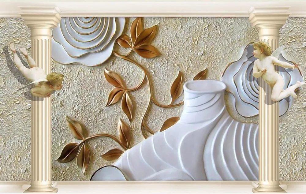 3d стереоскопические обои с изображением римских колонн ангела|3d mural painting|wallpaper