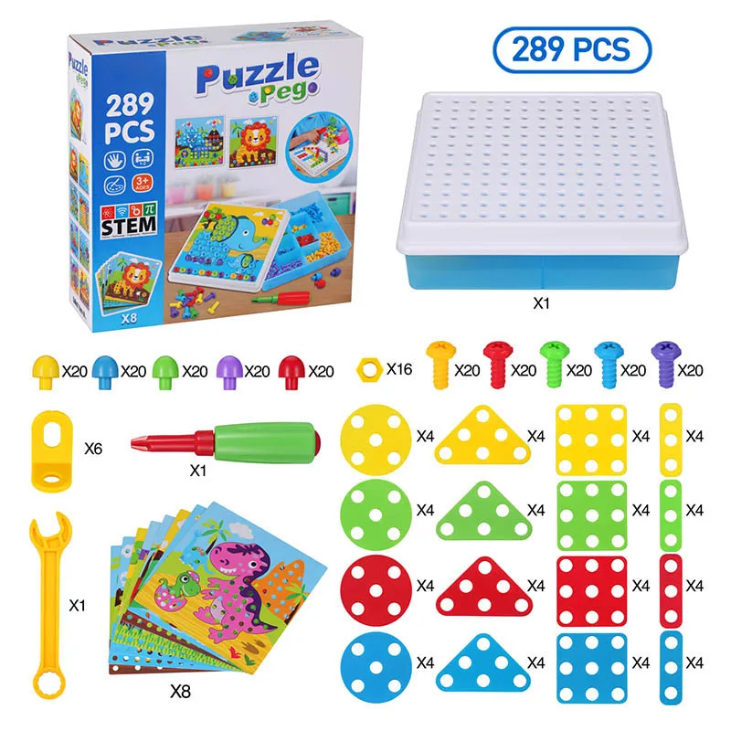 289Pcs Drill Screw Group Toys Nut And Mushroom Nail 2 In 1 DIY Disassembly Puzzle Toys Children STEM Educational Toys Kids Gifts