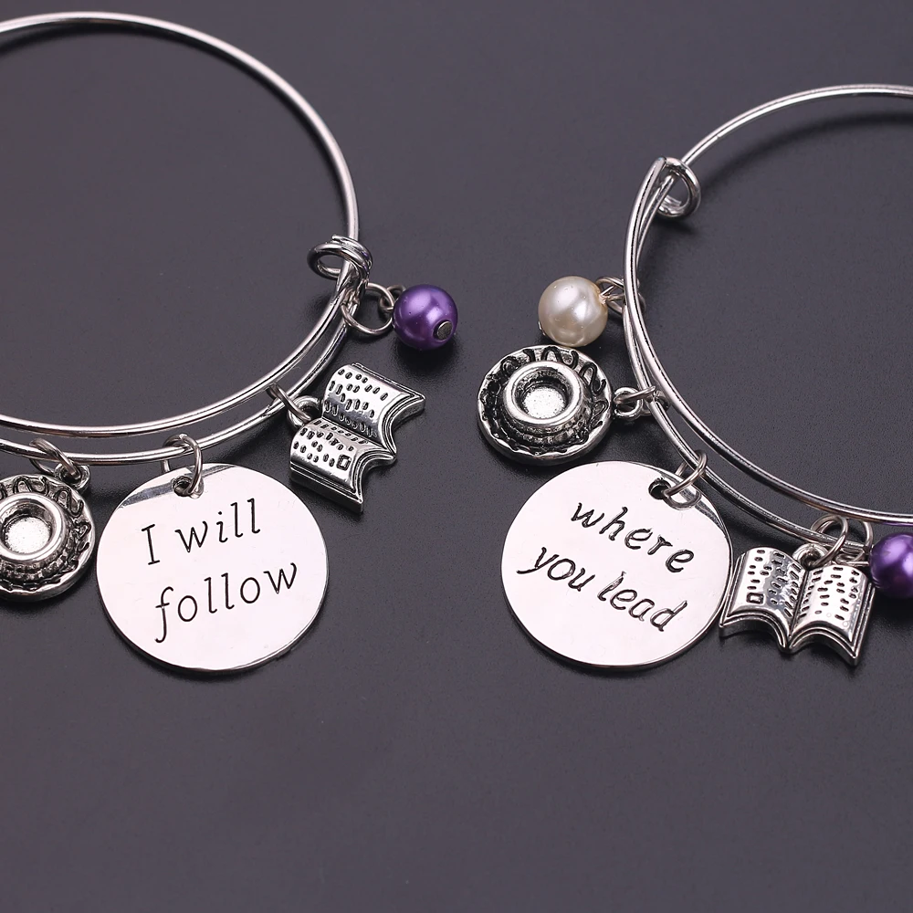 Новинка 2 шт./компл. туда где вы ведете я буду следовать штампованный браслет