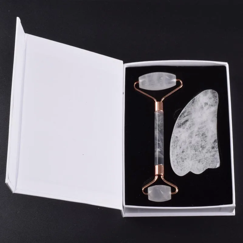 2 pieces gift boxes Кристаллический ролик для лица Gua Sha набор инструментов для массажа лица шеи уход за кожей Рок Кварцевый и из натурального камня для похудения против морщин целлюлит красота - Цвет: 2 pieces gift boxes