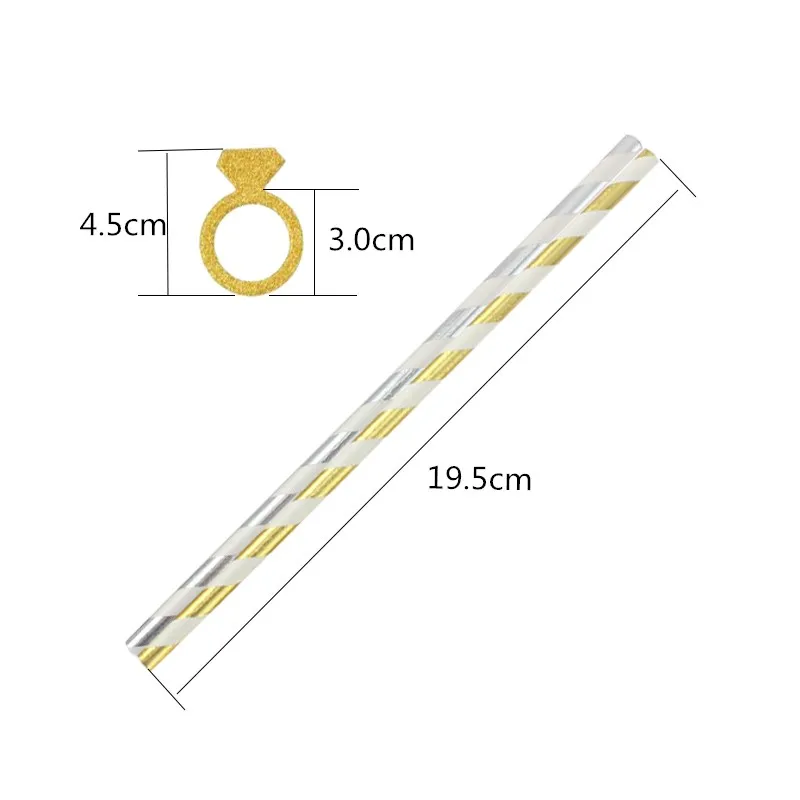 

Chicinlife 10Pcs Rosegold Paper Straws With Diamond Ring Bachelorette Party Decoration Wedding Engagement Bridal Shower Supplies