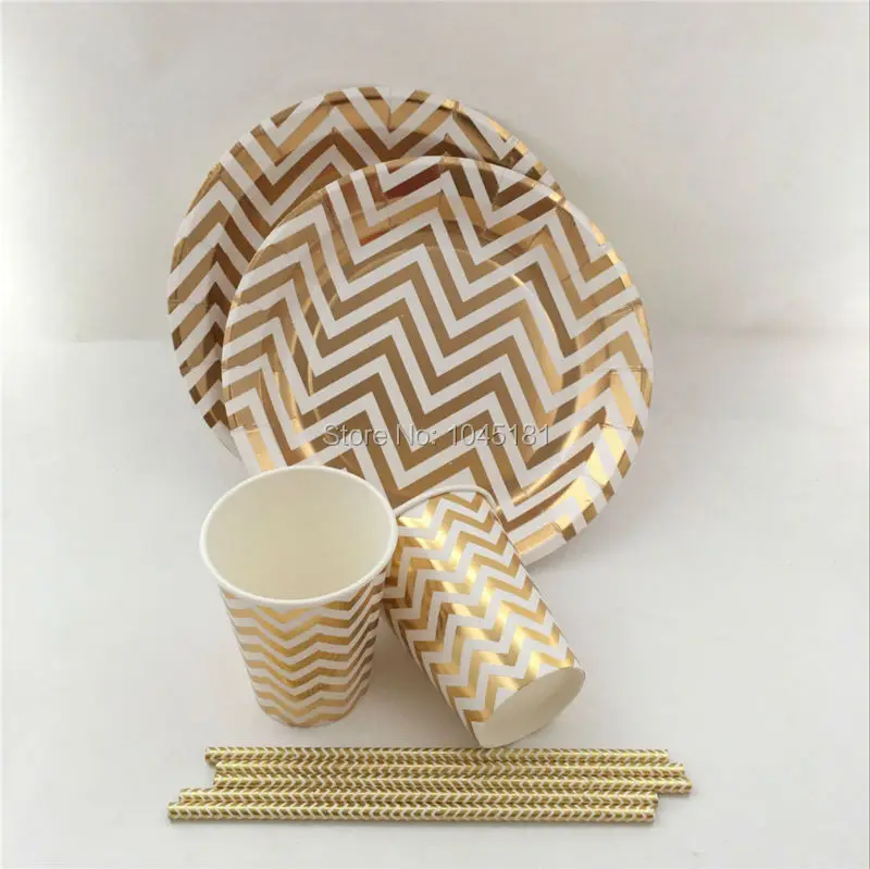 Набор бумажных изделий для вечеринок Золотая/серебряная тема одноразовые шеврон