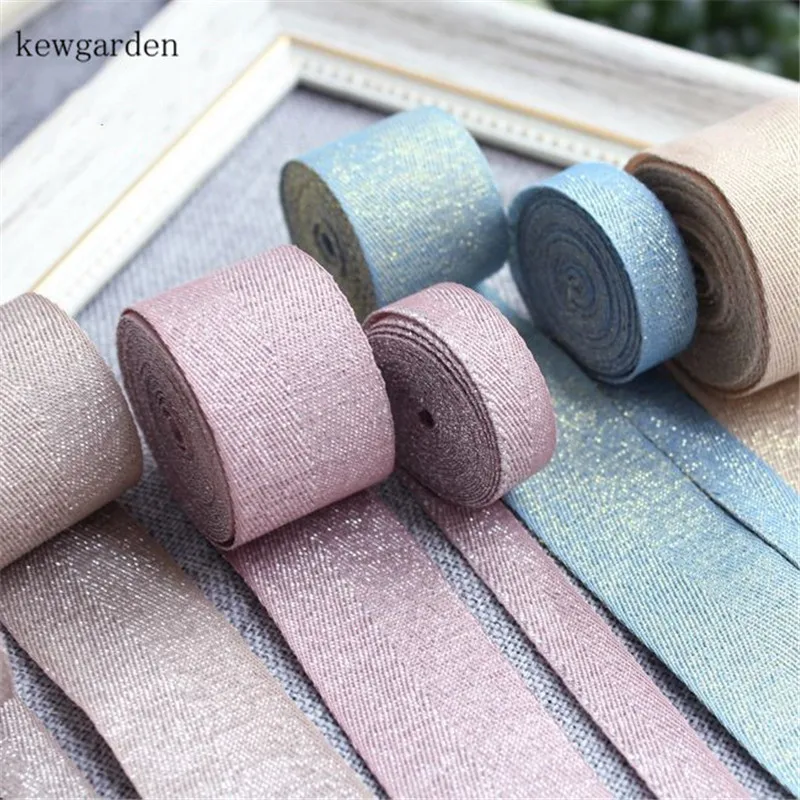 Kewgarden 25 мм 10 1 &quot3/8&quot Золотая проволока матовая текстура атласные ленты вручную