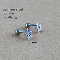 titanium screw back 8mm star shape stud earrings 316 l stainless steel earring no fade allergy free