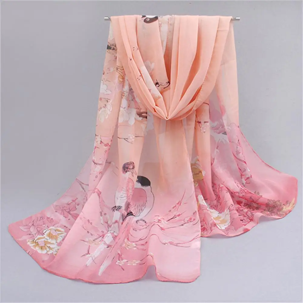bird pink Женский шарф, мусульманский хиджаб, Шелковый шифоновый женский летний солнцезащитный шарф, шали и палантины, весенний женский модный шарф - Цвет: bird pink