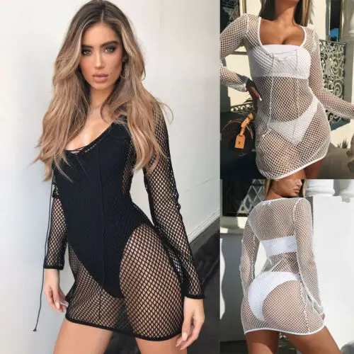 

Women Summer Beach Bikini Cover Up Crochet Swimwear Pareos Dress Bathing Suit AU