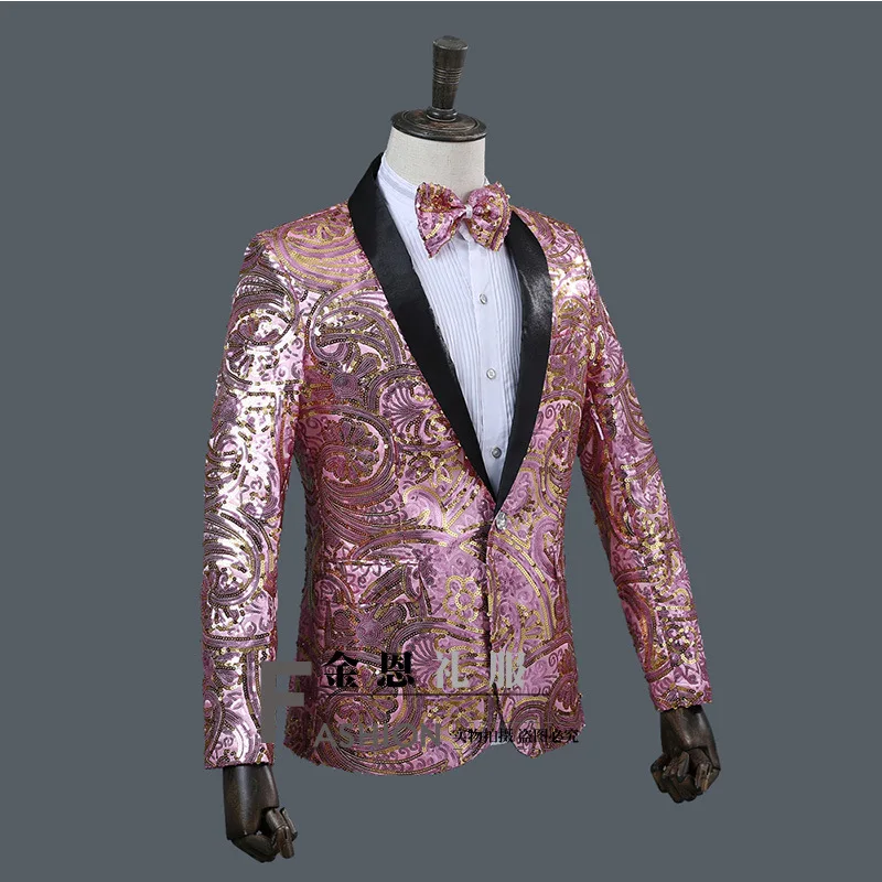 New Slim Male Suits Blazer Gold Sequins Embroidery Fashion Men Performance Costume Stage Wear Star Concert Jacket Coat | Мужская одежда