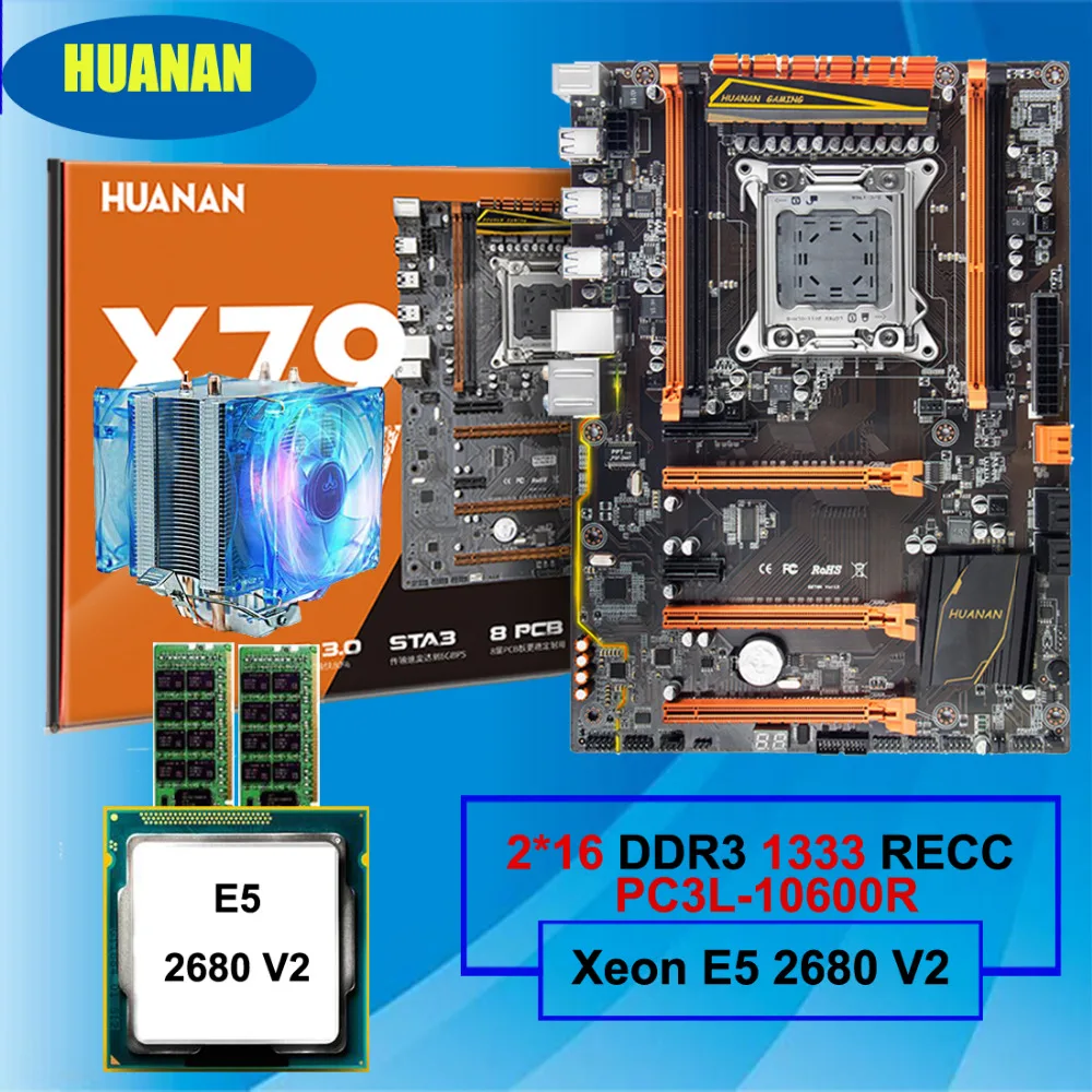 Лидер продаж игровая материнская плата HUANAN deluxe X79 LGA2011 Xeon E5 2680 V2 с кулером ОЗУ 32 Гб