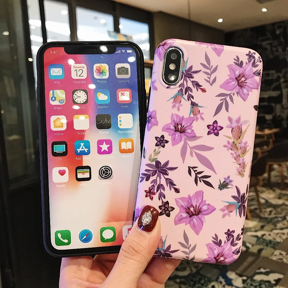 Phone Case For iPhone XR XS Max X 8 7 6S 6 Plus Flower Grain Cover Soft Silicone Retro Floral |