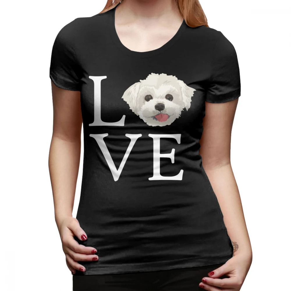 Футболка с Мальтийской собакой, футболка с надписью I Love Maltese Dog Lover, Милая футболка с собачьим лицом, большая женская футболка с коротким рукавом, графическая женская футболка - Цвет: Черный