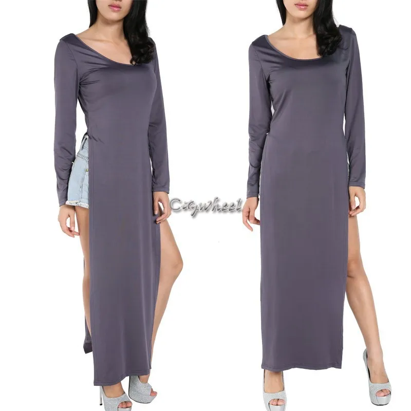 Free Shipping 2014 Autumn Spring Sexy Women's Fashion Double Side Slit Open Long Dress Slim Maxi 50 |