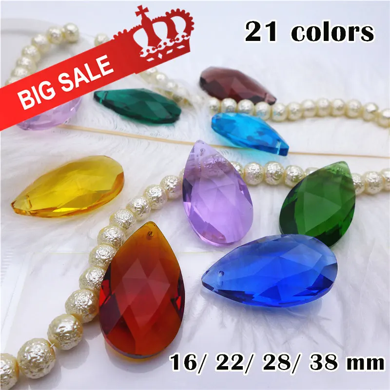 pear shape pendant crystal water drop bead 16/22/28/38 mm earring necklace diy accesories mix color chandelier glass lamp part