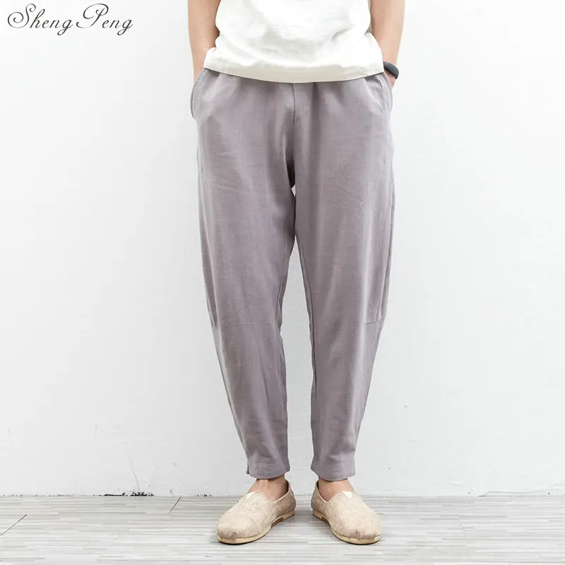 Брюки мужские льняные в традиционном китайском стиле свободные дышащие удобные