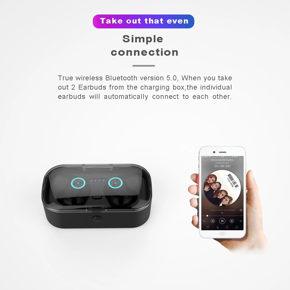 TWS Wireless Earphones Bluetooth V5.0 Headsets 3D Stereo Bass Mini Twins Headsets Cordless Earbuds Earpieces with Charging Box
