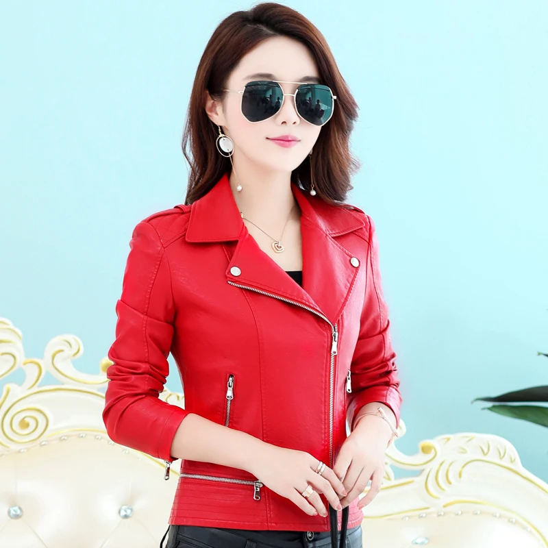QIMAGE 2017 новая женская мотоциклетная кожаная куртка черная тонкая