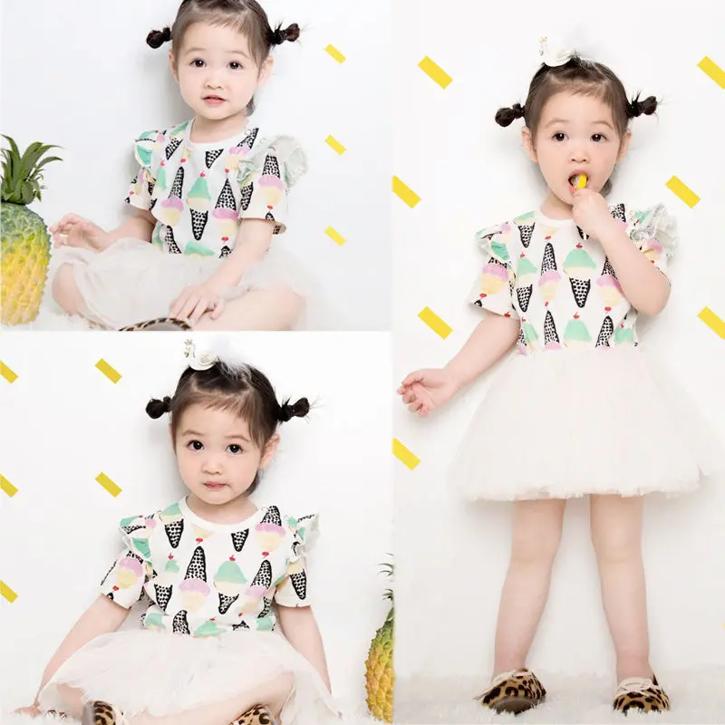 2017 Summer Dress Toddler Kids Girls Clothes Ice Cream Print Tutu Ball Gown Princess Party Dresses Outfits 1-6Y | Детская одежда и