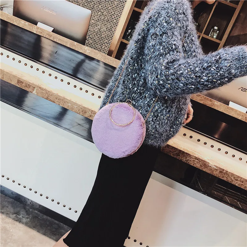 Зимний маленький фланелевый круглый дизайнерский клатч из искусственного меха