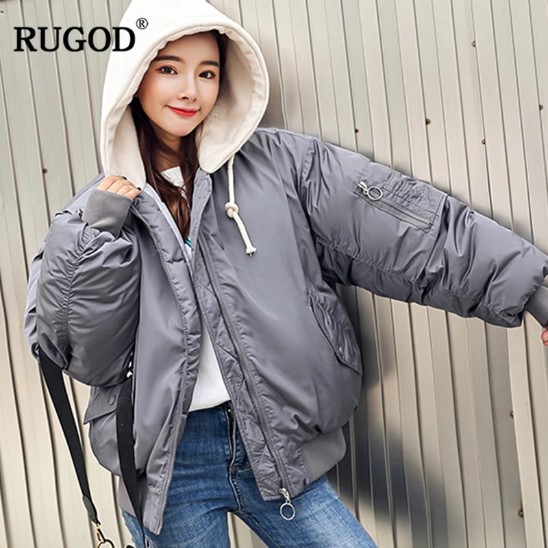 RUGOD новые толстые с капюшоном зимняя куртка Для женщин 2018 свободная хлопковая