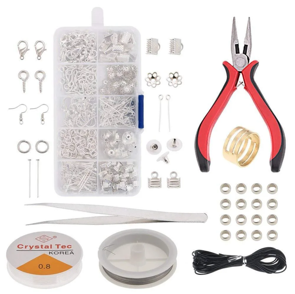 

Jewelry Making Kit and Earring Repair Kits with Earring Hooks Earring Backs Open Jump Rings Head Pins Crimp Beads Screw Eye Pin