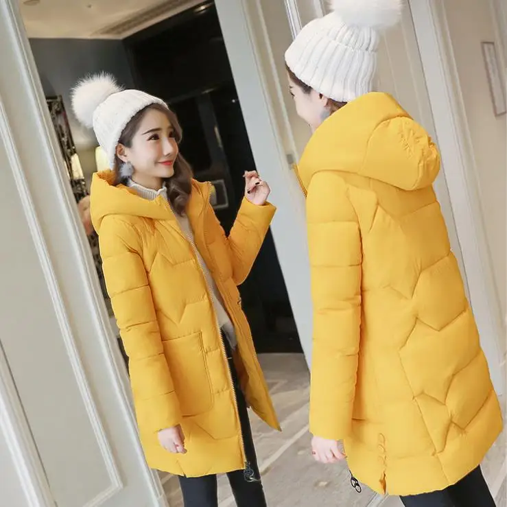 Yellow Большой Размер 3XL, женские парки, куртка,, зимняя, утолщенная, теплая, одноцветная, с капюшоном, два больших кармана, с подкладкой, парки, верхняя одежда, куртка, пальто, D644 - Цвет: Yellow