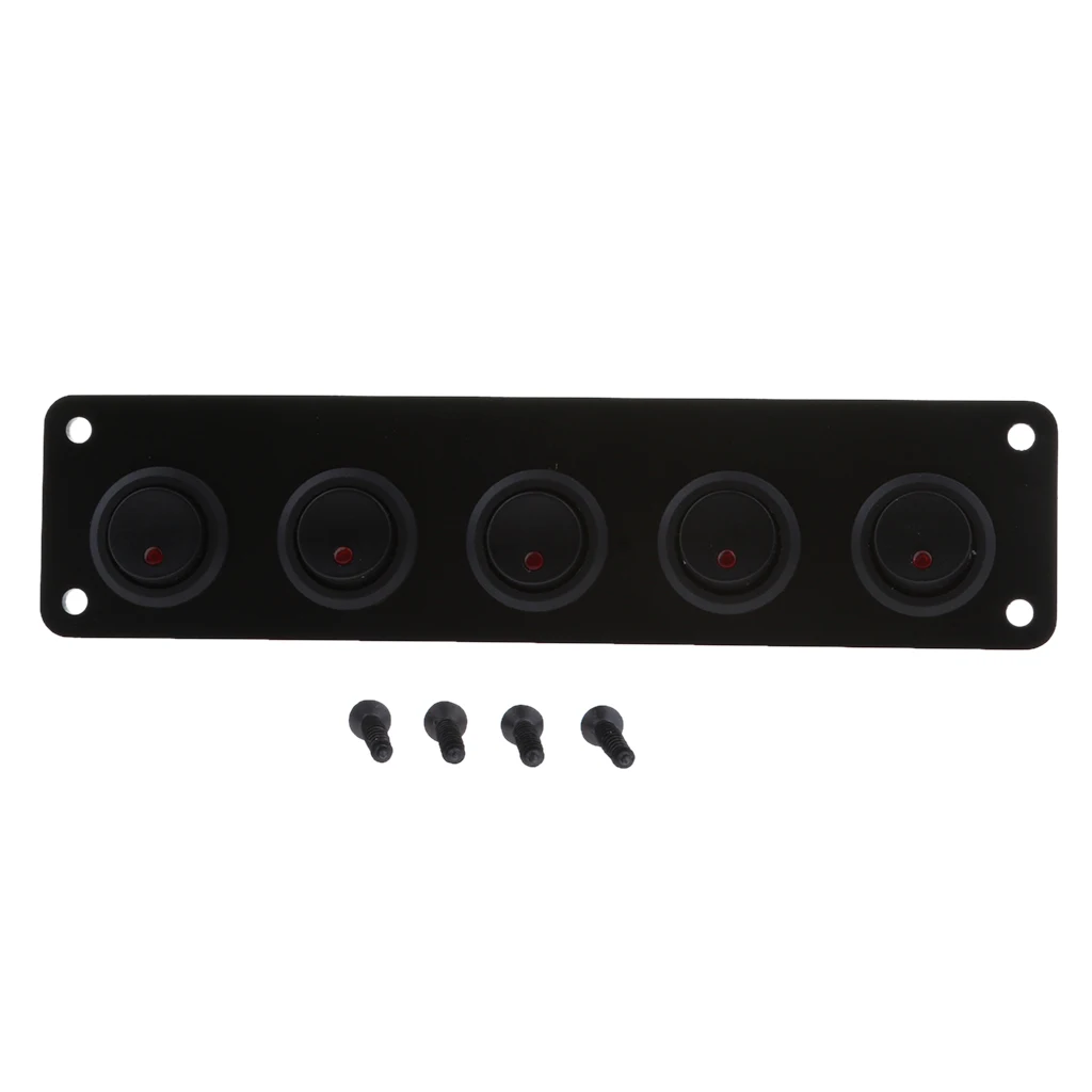 

5 GANG 12-24V ON/OFF Round Rocker Toggle Switch Panel LED For Marine