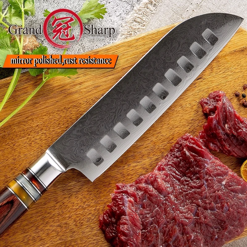 Кухонные ножи Santoku 7 дюймов vg10 японские Дамасские 67 слоев шеф-повара кухонные