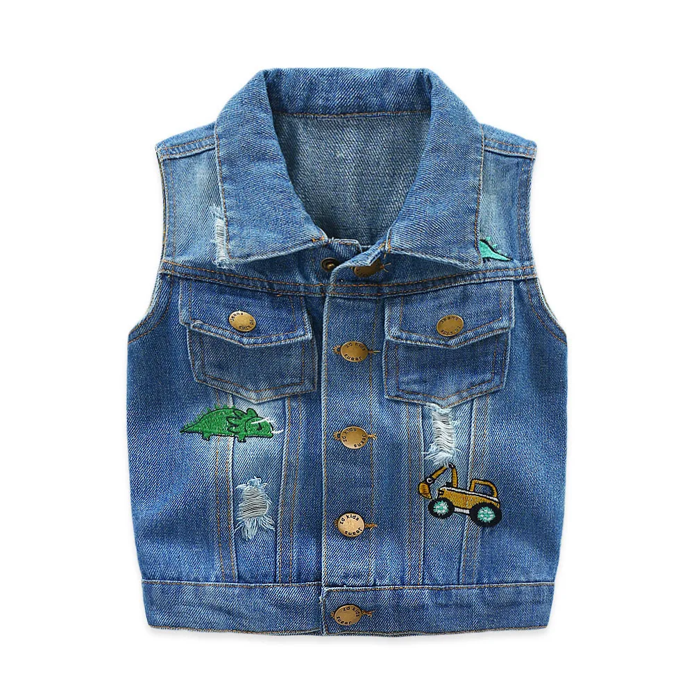 

Boys Denim Vest Sleeveless Denim Jacket For Girls Boys Cowboy Waistcoats Cartoon Casual Kids Vest for 2-9Y BC164