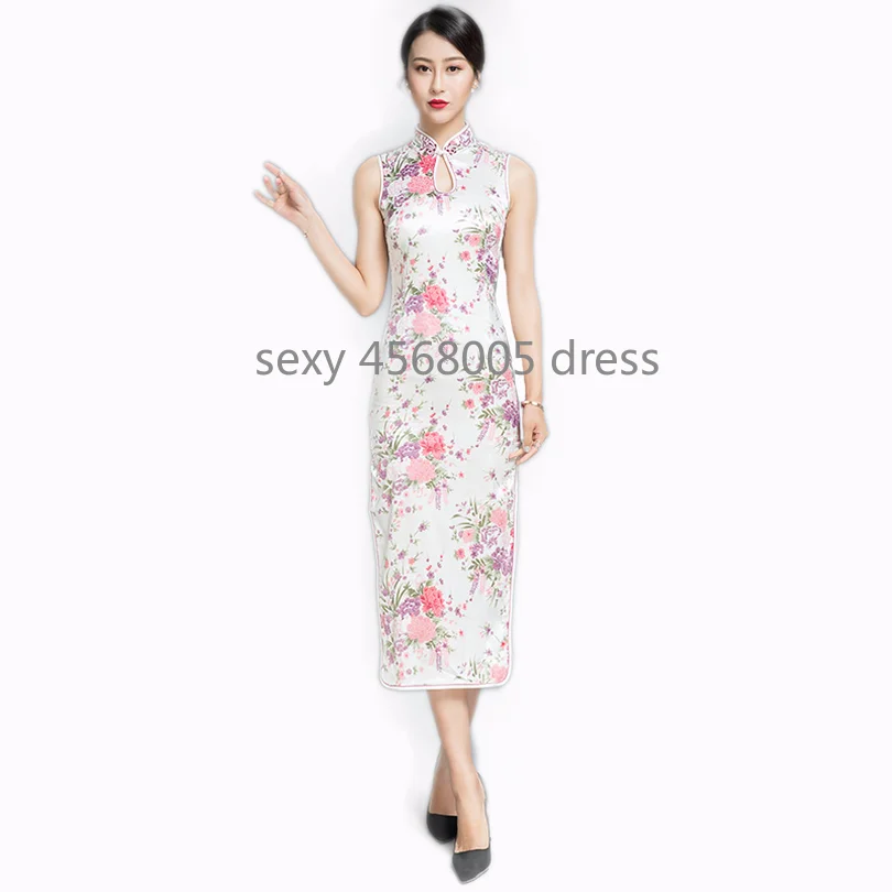 Белый женский длинный с бретелями Cheongsam Qipao китайское традиционное вечернее
