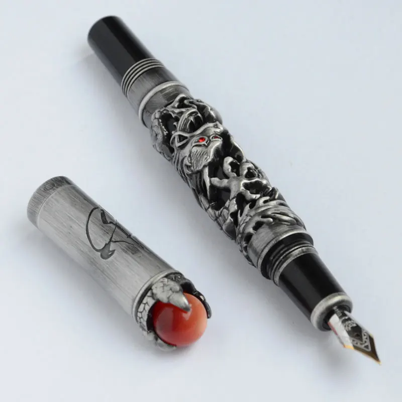 JINHAO DRAGON KING PLAY PEARL античная серебряная кисть с отделкой EMBOSS 18KGP прекрасная перьевая