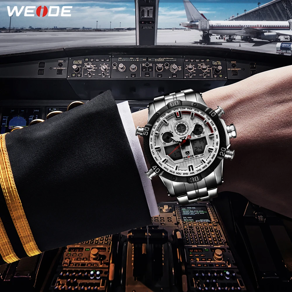 WEIDE кварцевые спортивные наручные часы, повседневные настоящие мужские часы, брендовые Роскошные мужские часы из нержавеющей стали, цифровые светодиодные часы с датой