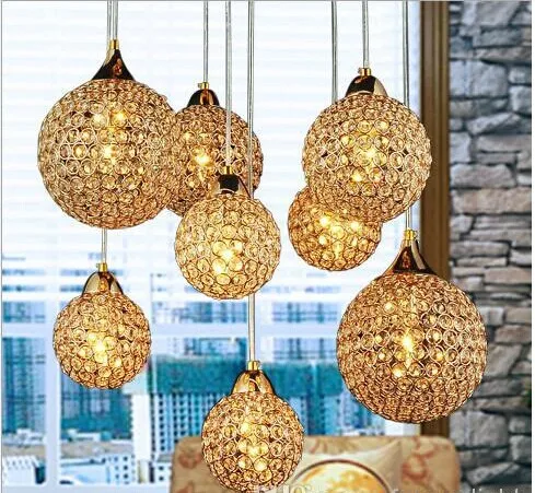 

8heads Modern Golden K9 Crystal pendant lights with 8pcs E14 led bulb