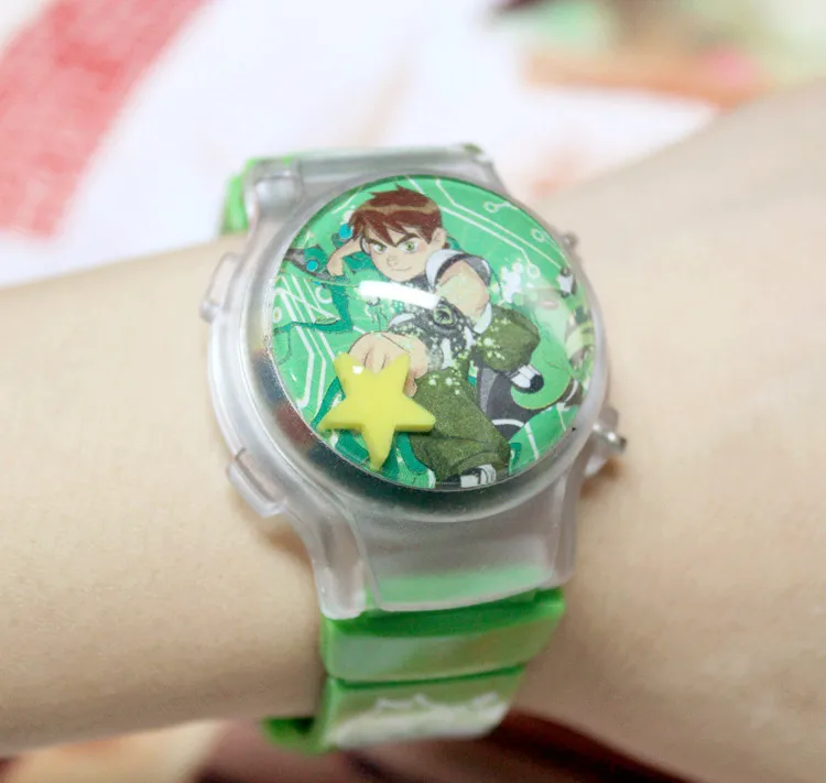 green Ben 10, Мультяшные детские часы, кожаный светодиодный, детские часы, детские наручные часы для мальчиков, студентов, спортивные часы, Relogio Hombre - Цвет: green