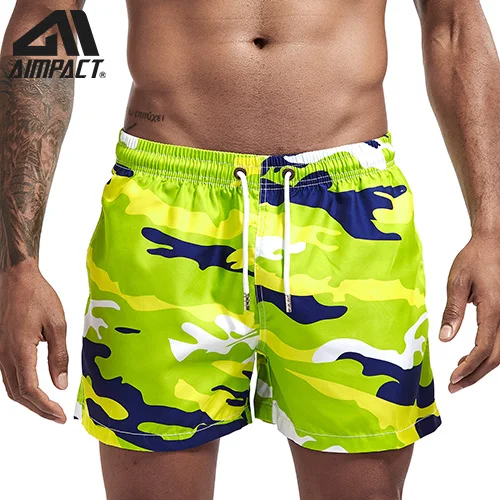 Camouflageyellow Aimpact быстросохнущие пляжные шорты для мужчин, летние пляжные шорты для серфинга, мужские шорты для пробежек, пробежек, тренировок, AM2166 - Цвет: Camouflageyellow