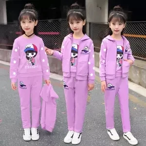 purple3 Детская одежда осенний повседневный комплект для девочек, модная спортивная одежда для крупных детей, 3 комплекта, осенняя одежда для девочек 12 лет - Цвет: purple3