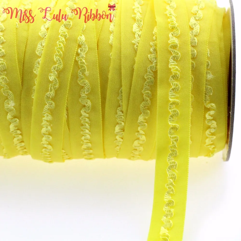 

5/8"16mm solid lemon ruffle crochet flower elastic ribbon handmade hair bows clothing accessories sewing tool 50 yards