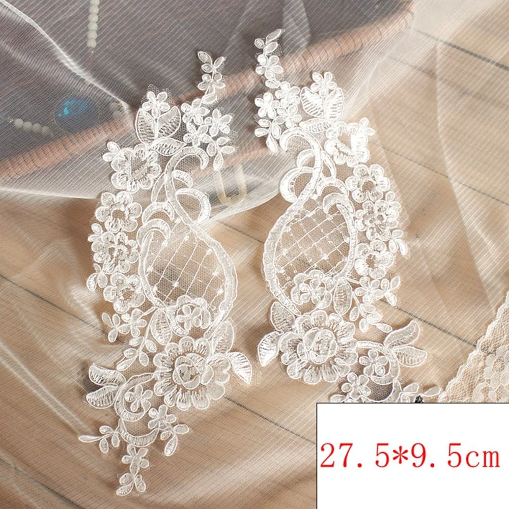 

1Pair 2Piece Embroidered Flower Lace Applique Motif Trim Wedding Dress Sew Crafts DIY 1