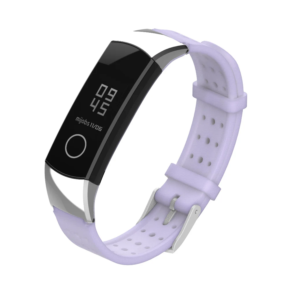 Light Purple Silver Mijobs ремешок для huawei Honor Band 4 Smart силиконовый браслет-повязка для Honor Band 4 умные часы с ремнем аксессуары - Цвет: Light Purple Silver