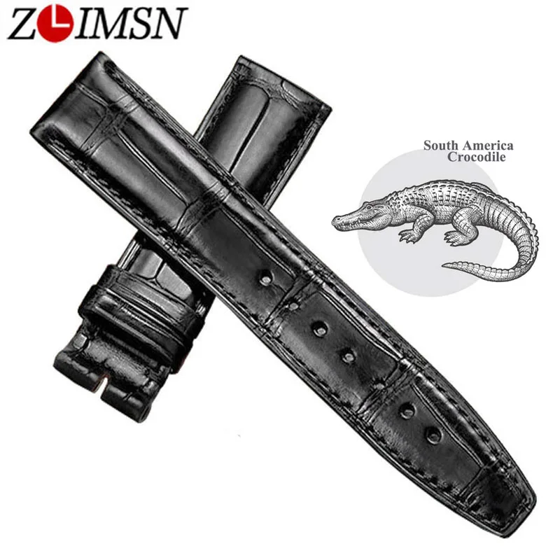 ZLIMSN Black Alligator Leather Watch Band Strap Men Women Luxury Crocodile Leather Watchband 12mm-26mm Can be Customized Size