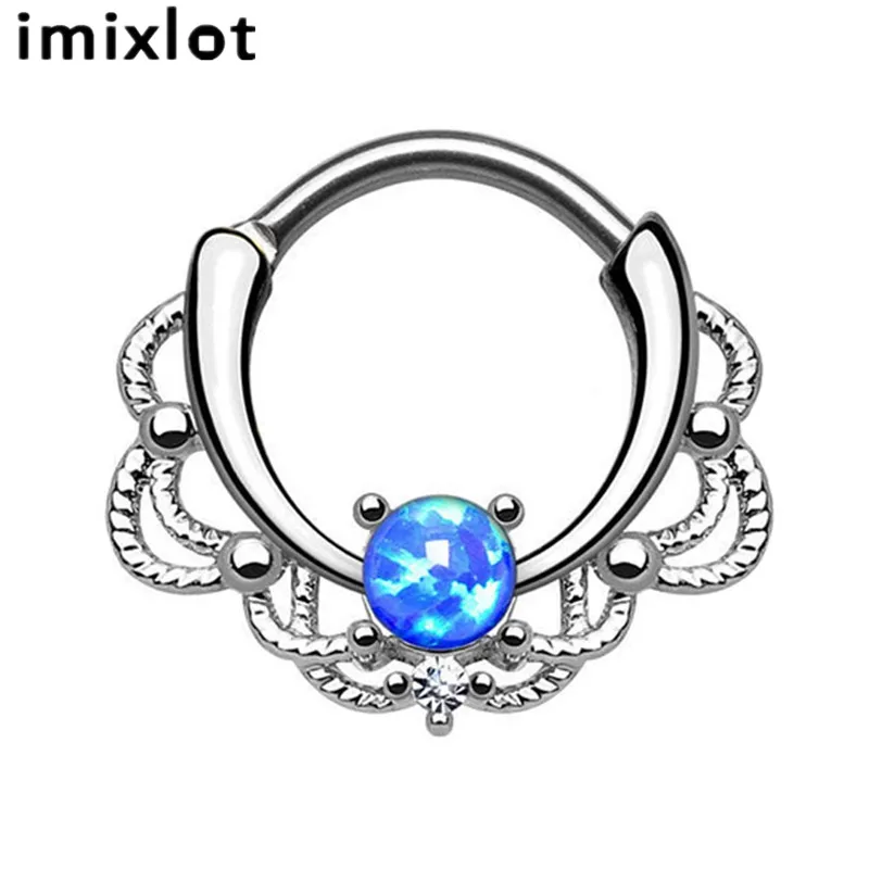 Imixlot титановая сталь, панк для трагуса септума кольца Стальные соска опал для носа и губ кольца из бисера пирсинг ювелирные изделия кольцо для женщин подарок