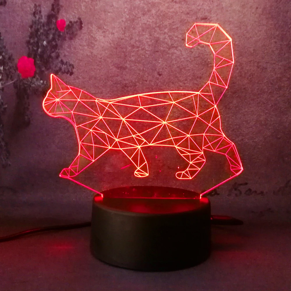 3D Ленивый Кот ходьба кошка 7 видов цветов меняемый светодиодный ночник лампа
