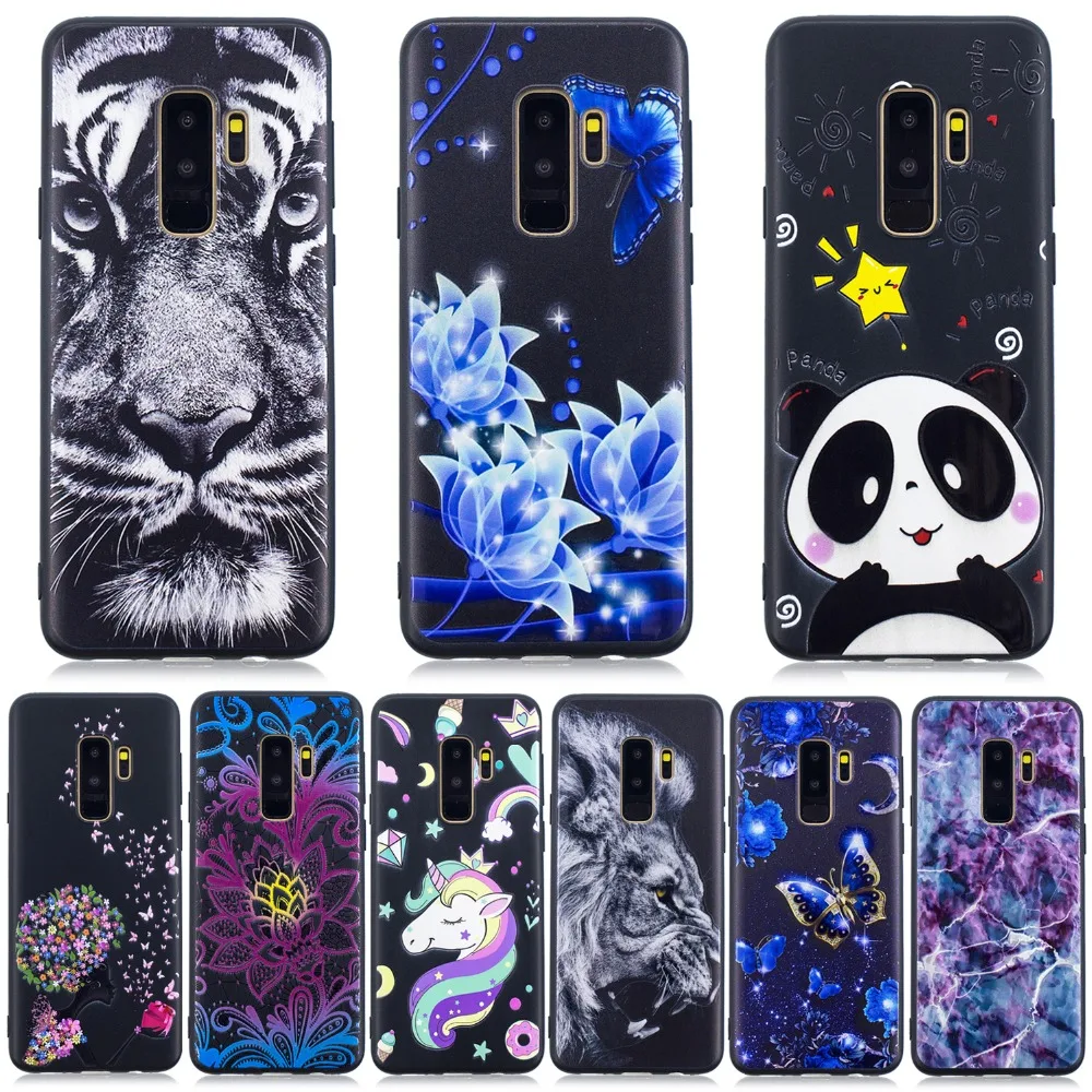 Противоударный Лаки рельеф черный рисунок чехол для samsung Galaxy S8 S9 плюс защитный